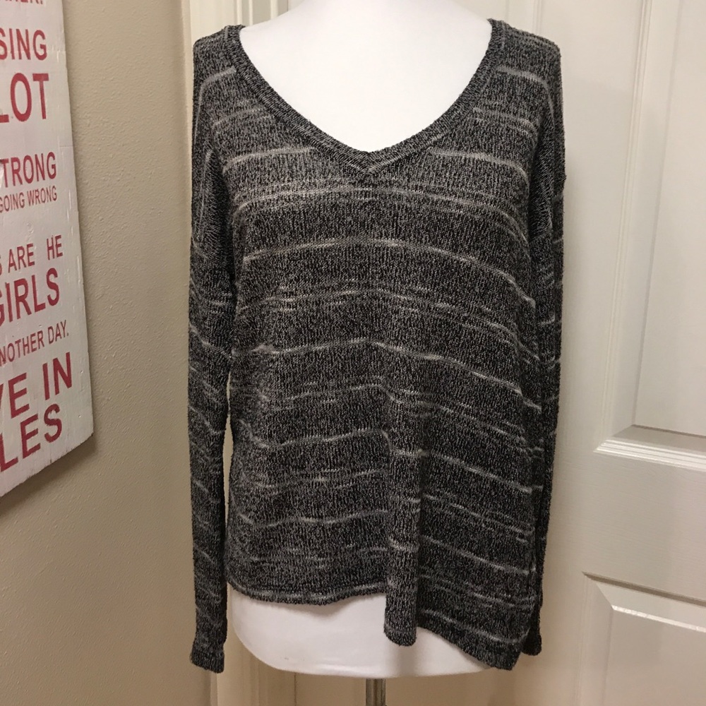 Harlowe & Graham Gray Knit Striped Sweater‎ Medium